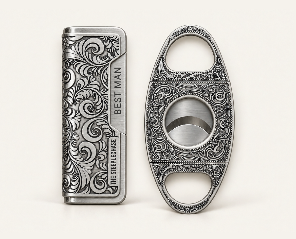 Cutter and Lighter Gift Set, Engraved, Silver